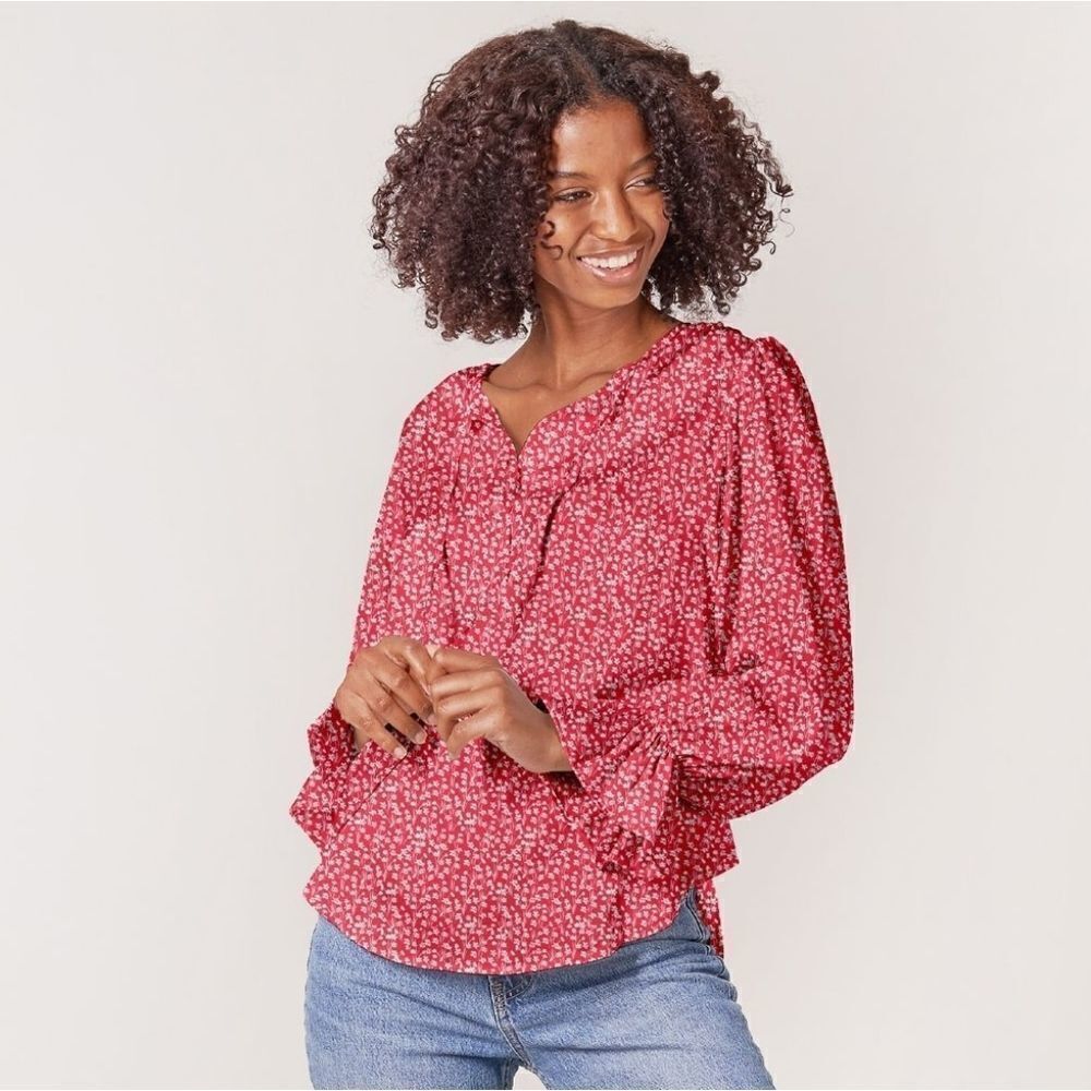 Tucker Juliette Blouse Hot Pink Mini Floral in Silk Stretch Charmeuse